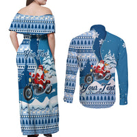 Custom Louisiana Christmas Couples Matching Off Shoulder Maxi Dress and Long Sleeve Button Shirt Santa Claus Riding Motorcycle With Pelican - Wonder Print Shop