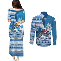 Custom Louisiana Christmas Couples Matching Puletasi Dress and Long Sleeve Button Shirt Santa Claus Riding Motorcycle With Pelican - Wonder Print Shop