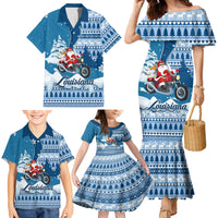 Custom Louisiana Christmas Family Matching Mermaid Dress and Hawaiian Shirt Santa Claus Riding Motorcycle With Pelican - Wonder Print Shop