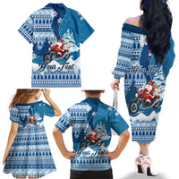 Custom Louisiana Christmas Family Matching Off Shoulder Long Sleeve Dress and Hawaiian Shirt Santa Claus Riding Motorcycle With Pelican - Wonder Print Shop