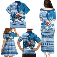 Custom Louisiana Christmas Family Matching Puletasi Dress and Hawaiian Shirt Santa Claus Riding Motorcycle With Pelican - Wonder Print Shop