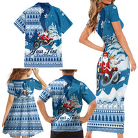 Custom Louisiana Christmas Family Matching Short Sleeve Bodycon Dress and Hawaiian Shirt Santa Claus Riding Motorcycle With Pelican - Wonder Print Shop