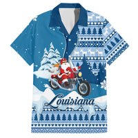 Custom Louisiana Christmas Family Matching Short Sleeve Bodycon Dress and Hawaiian Shirt Santa Claus Riding Motorcycle With Pelican - Wonder Print Shop