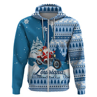 Custom Louisiana Christmas Hoodie Santa Claus Riding Motorcycle With Pelican - Wonder Print Shop