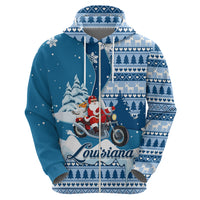 Custom Louisiana Christmas Hoodie Santa Claus Riding Motorcycle With Pelican - Wonder Print Shop