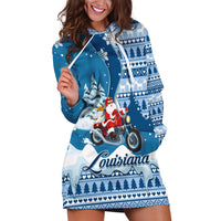 Custom Louisiana Christmas Hoodie Dress Santa Claus Riding Motorcycle With Pelican - Wonder Print Shop