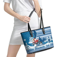 Custom Louisiana Christmas Leather Tote Bag Santa Claus Riding Motorcycle With Pelican - Wonder Print Shop
