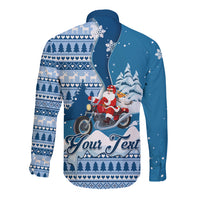 Custom Louisiana Christmas Long Sleeve Button Shirt Santa Claus Riding Motorcycle With Pelican - Wonder Print Shop