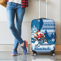 Custom Louisiana Christmas Luggage Cover Santa Claus Riding Motorcycle With Pelican - Wonder Print Shop