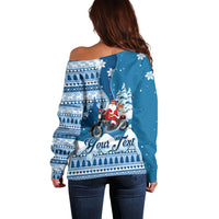 Custom Louisiana Christmas Off Shoulder Sweater Santa Claus Riding Motorcycle With Pelican - Wonder Print Shop