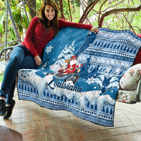 Custom Louisiana Christmas Quilt Santa Claus Riding Motorcycle With Pelican - Wonder Print Shop