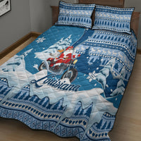 Custom Louisiana Christmas Quilt Bed Set Santa Claus Riding Motorcycle With Pelican - Wonder Print Shop