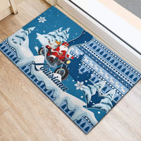 Custom Louisiana Christmas Rubber Doormat Santa Claus Riding Motorcycle With Pelican - Wonder Print Shop