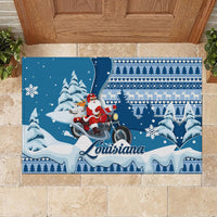 Custom Louisiana Christmas Rubber Doormat Santa Claus Riding Motorcycle With Pelican - Wonder Print Shop
