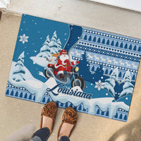 Custom Louisiana Christmas Rubber Doormat Santa Claus Riding Motorcycle With Pelican - Wonder Print Shop