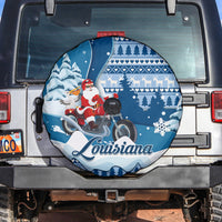 Custom Louisiana Christmas Spare Tire Cover Santa Claus Riding Motorcycle With Pelican - Wonder Print Shop