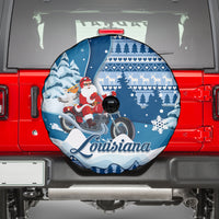 Custom Louisiana Christmas Spare Tire Cover Santa Claus Riding Motorcycle With Pelican - Wonder Print Shop