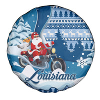 Custom Louisiana Christmas Spare Tire Cover Santa Claus Riding Motorcycle With Pelican - Wonder Print Shop