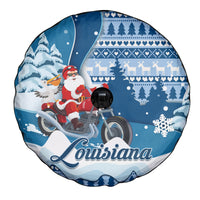 Custom Louisiana Christmas Spare Tire Cover Santa Claus Riding Motorcycle With Pelican - Wonder Print Shop