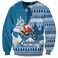 Custom Louisiana Christmas Sweatshirt Santa Claus Riding Motorcycle With Pelican - Wonder Print Shop