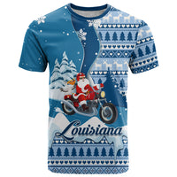 Custom Louisiana Christmas T Shirt Santa Claus Riding Motorcycle With Pelican - Wonder Print Shop