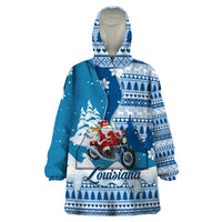 Custom Louisiana Christmas Wearable Blanket Hoodie Santa Claus Riding Motorcycle With Pelican - Wonder Print Shop
