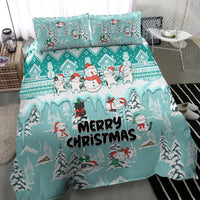 Custom Cat Christmas Bedding Set Cat With Snowman In Winter Scene - Wonder Print Shop