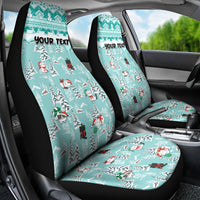 Custom Cat Christmas Car Seat Cover Cat With Snowman In Winter Scene - Wonder Print Shop