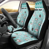 Custom Cat Christmas Car Seat Cover Cat With Snowman In Winter Scene - Wonder Print Shop