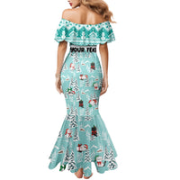 Custom Cat Christmas Family Matching Mermaid Dress and Hawaiian Shirt Cat With Snowman In Winter Scene - Wonder Print Shop