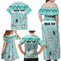 Custom Cat Christmas Family Matching Off Shoulder Maxi Dress and Hawaiian Shirt Cat With Snowman In Winter Scene - Wonder Print Shop