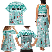 Custom Cat Christmas Family Matching Tank Maxi Dress and Hawaiian Shirt Cat With Snowman In Winter Scene - Wonder Print Shop