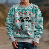 Custom Cat Christmas Kid Ugly Christmas Sweater Cat With Snowman In Winter Scene - Wonder Print Shop