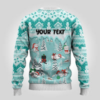 Custom Cat Christmas Ugly Christmas Sweater Cat With Snowman In Winter Scene - Wonder Print Shop