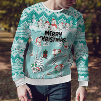 Custom Cat Christmas Ugly Christmas Sweater Cat With Snowman In Winter Scene - Wonder Print Shop