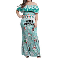 Custom Cat Christmas Off Shoulder Maxi Dress Cat With Snowman In Winter Scene - Wonder Print Shop