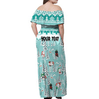 Custom Cat Christmas Off Shoulder Maxi Dress Cat With Snowman In Winter Scene - Wonder Print Shop