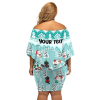 Custom Cat Christmas Off Shoulder Short Dress Cat With Snowman In Winter Scene - Wonder Print Shop