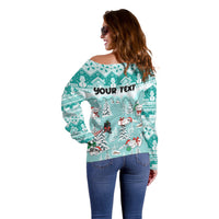 Custom Cat Christmas Off Shoulder Sweater Cat With Snowman In Winter Scene - Wonder Print Shop