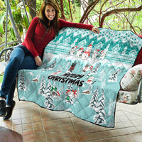 Custom Cat Christmas Quilt Cat With Snowman In Winter Scene - Wonder Print Shop