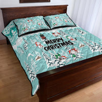 Custom Cat Christmas Quilt Bed Set Cat With Snowman In Winter Scene - Wonder Print Shop