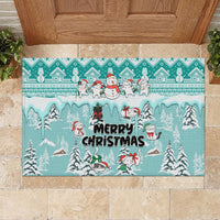 Custom Cat Christmas Rubber Doormat Cat With Snowman In Winter Scene - Wonder Print Shop