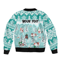 Custom Cat Christmas Sleeve Zip Bomber Jacket Cat With Snowman In Winter Scene - Wonder Print Shop