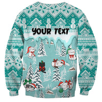 Custom Cat Christmas Sweatshirt Cat With Snowman In Winter Scene - Wonder Print Shop