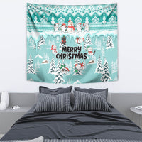Custom Cat Christmas Tapestry Cat With Snowman In Winter Scene - Wonder Print Shop