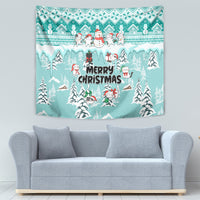 Custom Cat Christmas Tapestry Cat With Snowman In Winter Scene - Wonder Print Shop