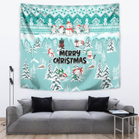 Custom Cat Christmas Tapestry Cat With Snowman In Winter Scene - Wonder Print Shop