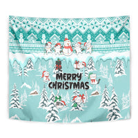 Custom Cat Christmas Tapestry Cat With Snowman In Winter Scene - Wonder Print Shop