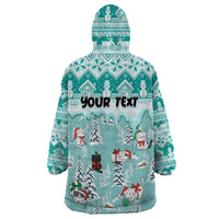 Custom Cat Christmas Wearable Blanket Hoodie Cat With Snowman In Winter Scene - Wonder Print Shop