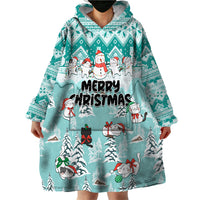 Custom Cat Christmas Wearable Blanket Hoodie Cat With Snowman In Winter Scene - Wonder Print Shop